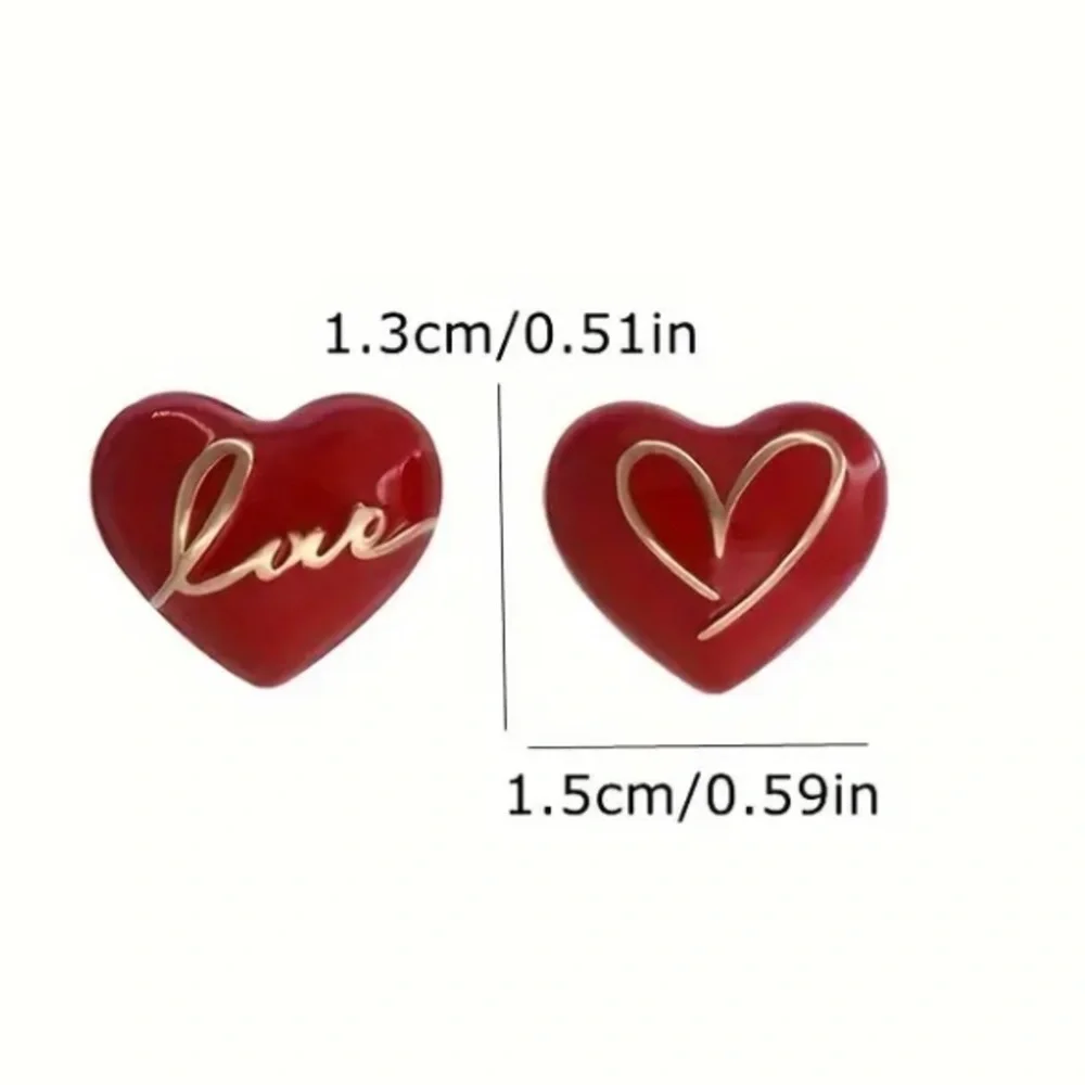 Red Heart Shape Stud Earrings - Picture 3 of 3